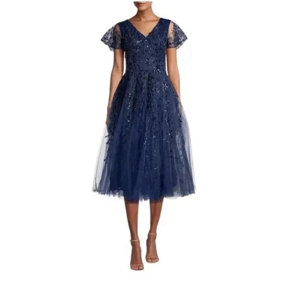 Mac Duggal | A-line Chiffon Flared Studded V-Neck Medium Long size 8 NEW $598 - Picture 3 of 13